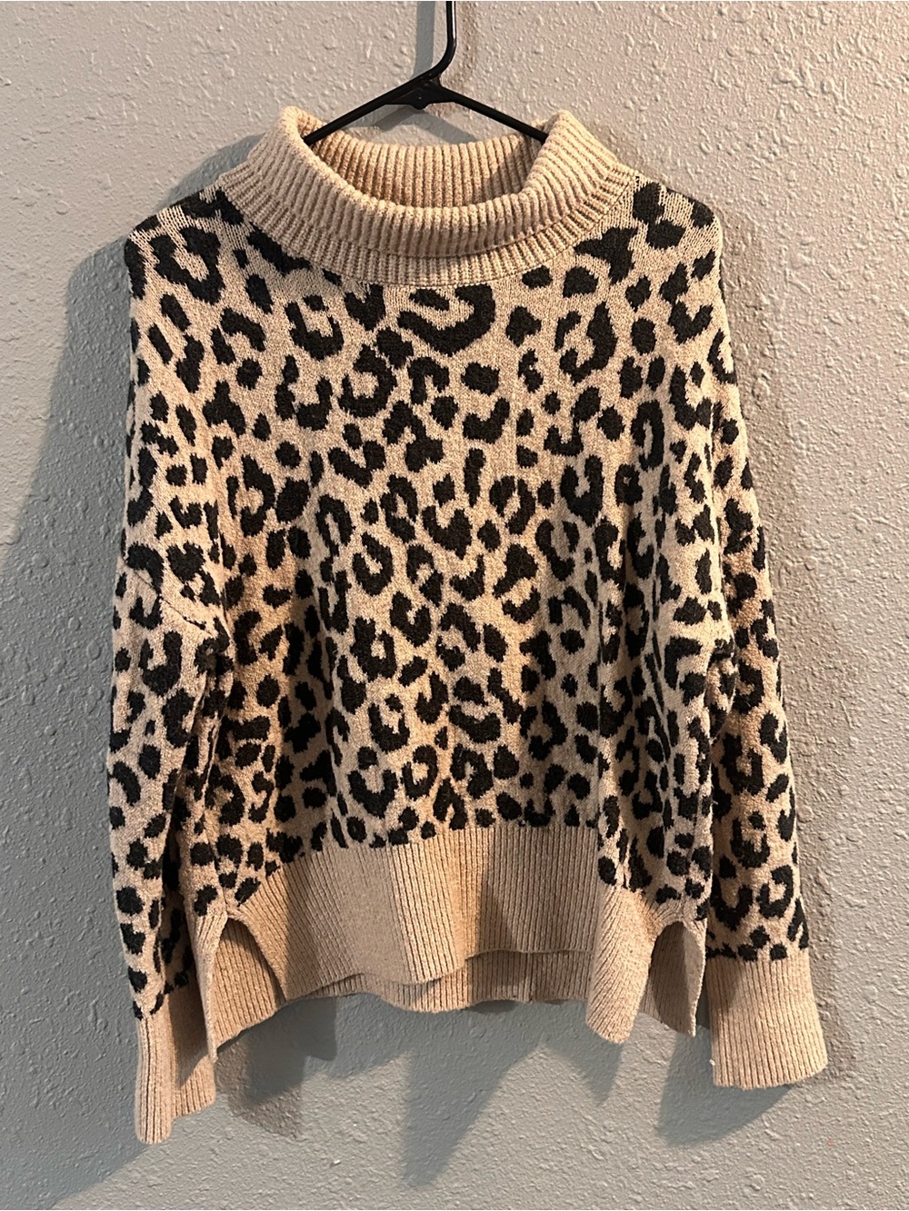 lola Leopard Print cowlneck Sweater - Beige and Black